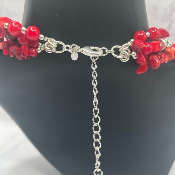 Vintage Premier Designs red coral and silver tone bracelet and necklace set - Picture 9 of 11